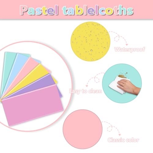 6 Pack Pastel Tablecloths for Rainbow Parties - 87x51"