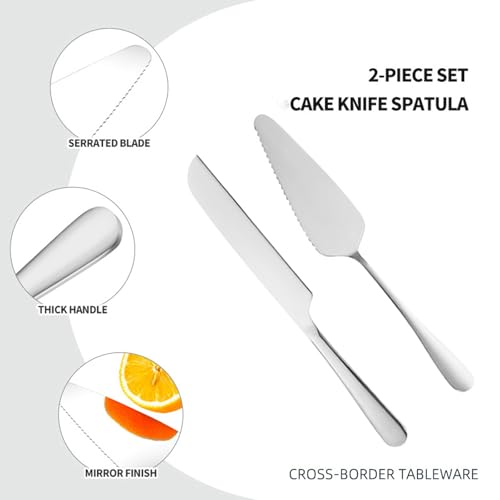 Kucensi 2-Piece Stainless Steel Wedding Cake Knife and Server Set, Silver