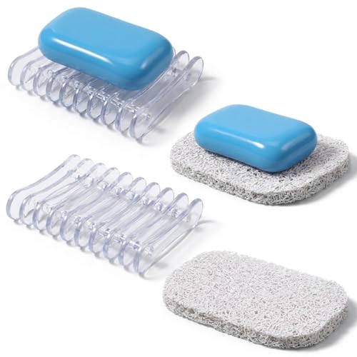 Grevosea 2-Piece Self-Draining Soap Dish Holder with Soap Saver Pads