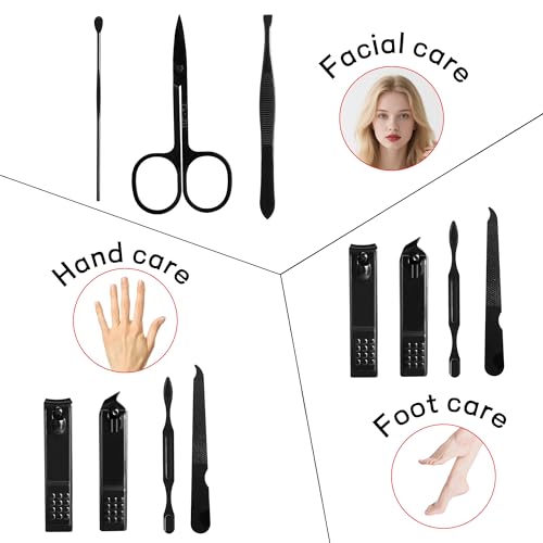 Lhocm 7-in-1 Stainless Steel Manicure and Pedicure Grooming Kit with Travel Case