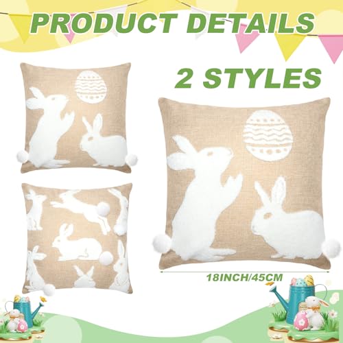 Easter Bunny Linen Throw Pillow Covers 18x18 Inch - Set of 2