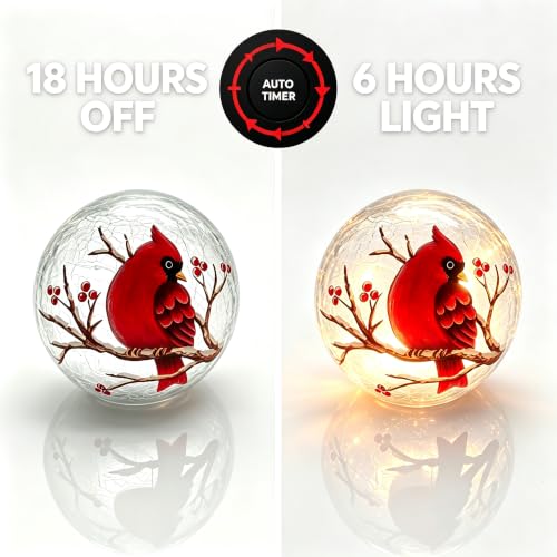 Battery Operated Globe Lamp with Crackle Glass Ball and Timer - Cardinal Decor