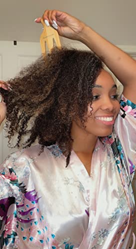 GranNaturals Wooden Parting Comb & Three-Prong Afro Pick for Curly Hair