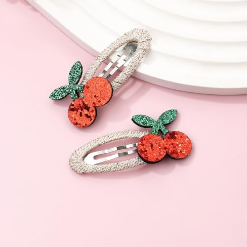 ZOONAI Glitter Cherry Hair Clips for Baby Girls Cute Cartoon Headwear 2Pcs