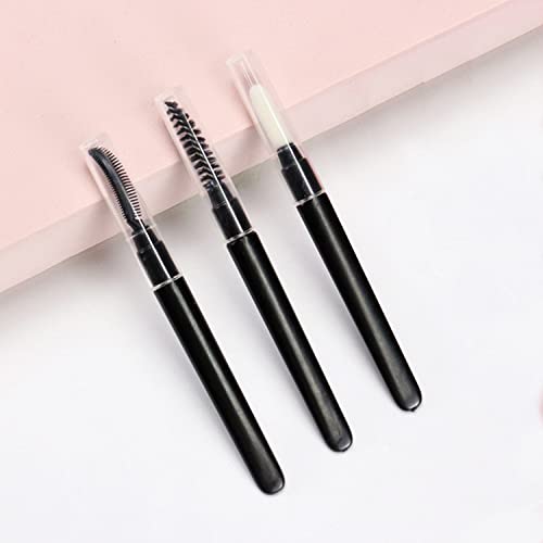 Ksvsonrvi 3-Piece Mini Makeup Brush Set with Caps, Portable Travel Eyebrow, Eyelash and Lip Brushes