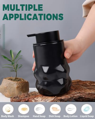 BosilunLife Black Liquid Sculpt Foam Soap Dispenser - Ceramic Hand Soap Dispenser for Kitchen & Bathroom