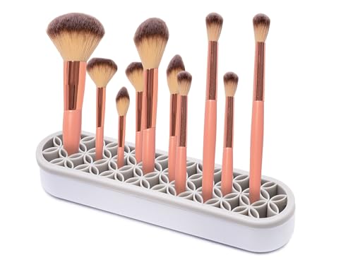 Light Grey Silicone Makeup Brush Holder Organizer - Multifunctional Storage
