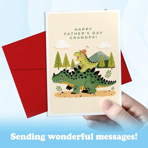 Dinosaur Grandpa Father's Day Card – Cute T-Rex Greeting Card with Envelope