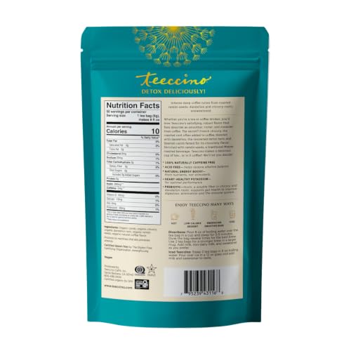 Teeccino Dark Roast Dandelion Herbal Tea Bags - 50 Tagless, Caffeine-Free, Organic, Prebiotic, Eco-Friendly - Pack of 1