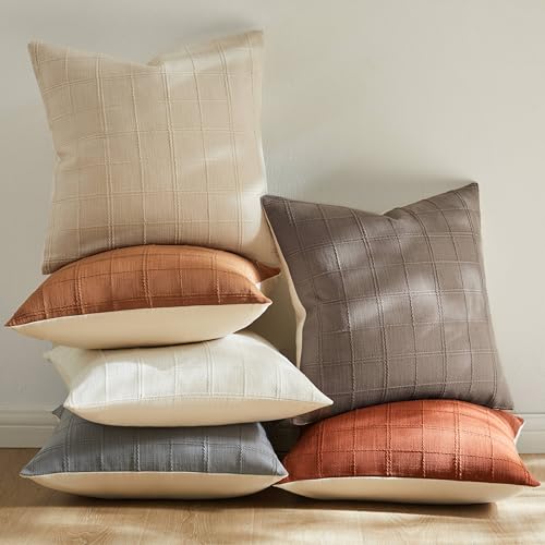 ZeeMart 18x18 Ivory Checked Throw Pillow Covers, Set of 2 Farmhouse Grid
