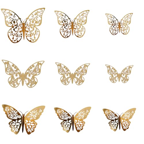 36-Pack Gold 3D Butterfly Cake Toppers for Weddings & Birthdays