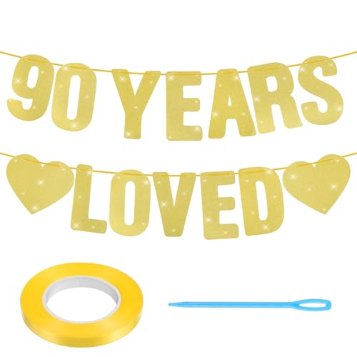 Gold Glitter 90th Birthday Banner - 6.3" Pre-Strung Decoration