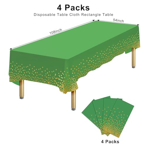 Green Gold Disposable Plastic Tablecloth Set - 54 x 108 Inch, 4 Pack