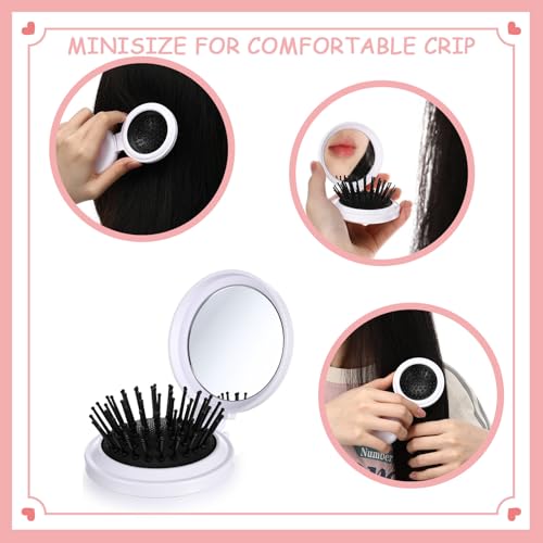 LemonRoad 6 Pack Foldable Travel Mirror Hair Brushes White Mini Pocket Comb