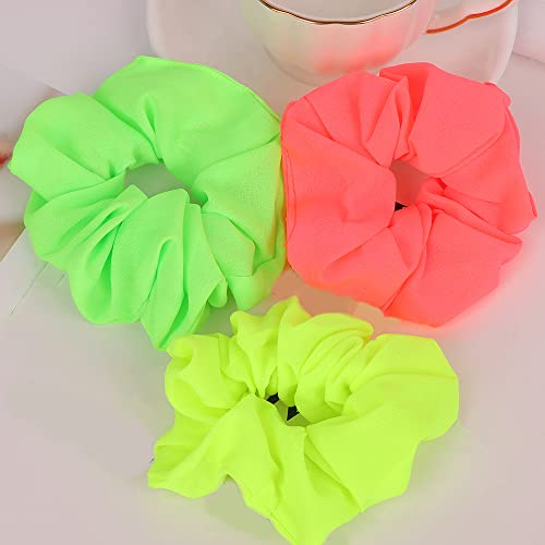Leadigol 8 Pack Neon Hair Scrunchies Elastic Chiffon Hair Ties