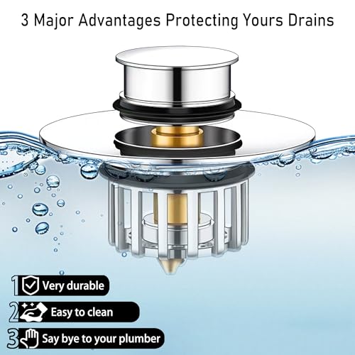 Pop-Up Bathtub Drain Plug with Hair Collector - Fits 1.5 to 1.75 Inch Drains