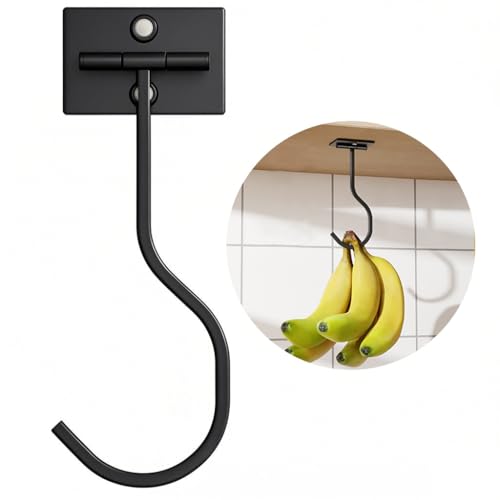 Black Adhesive Banana Hook Under Cabinet - Foldable Design, 1 Pack