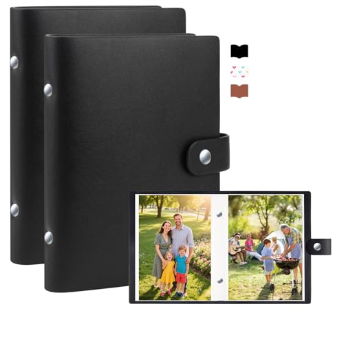 Xfveiwoo 2-Pack Small 5x7 Photo Album, Leather Brag Book for 104 Photos, Black