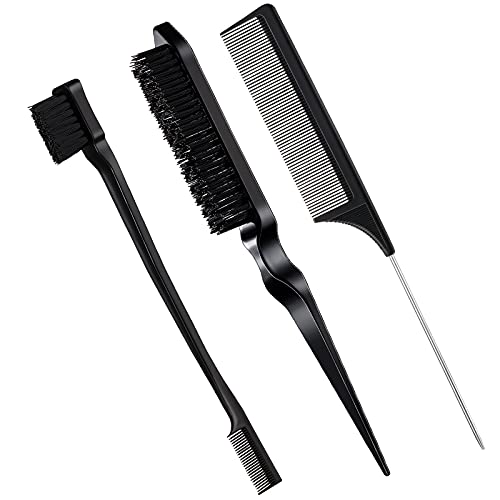 Geiserailie 3-Piece Slick Back Hair Brush Set and Edge Control Comb