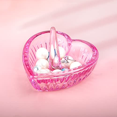 Pink K9 Crystal Heart Ring Holder Dish for Jewelry Organization