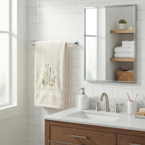 Artoid Mode 1 Pc Beige Wildflower Embroidered Cotton Hand Towel 13.7 x 29.5 Inches