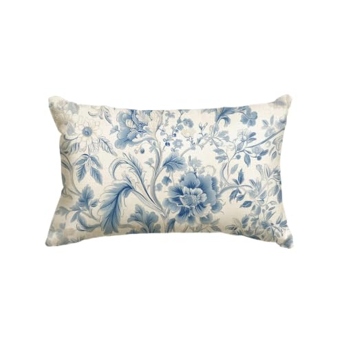 20x12 Inch Chinoiserie Floral Throw Pillow Cover - Blue Cushion Case for Sofa Couch Farmhouse