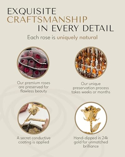Forever Rose 24K Gold Dipped Real Rose in Bloom Box & Vase - Handmade Gift