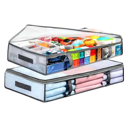 LANDNEOO 55L Under Bed Storage Containers - 2 Pack Clear Plastic Bins
