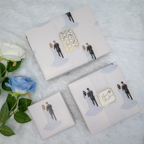 Wedding Gift Wrapping Paper - White Newlyweds Design (6 Sheets)