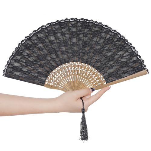 Choyaxo Multicolor Lace Bamboo Folding Handheld Fan with Cloth Cover