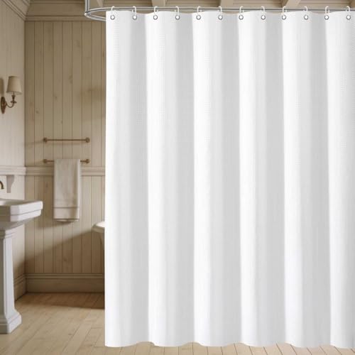 Ezcint Waffle Weave Shower Curtain, Waterproof Fabric, 72x72 Inch, White