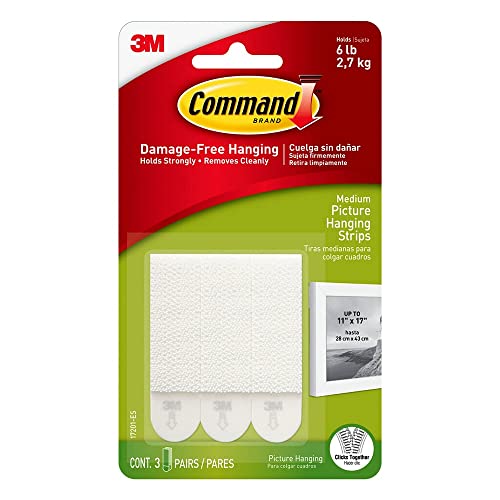 3M Command Adhesive Picture Hanging Strips - Removable Wall Mounts, White, Pack of 6