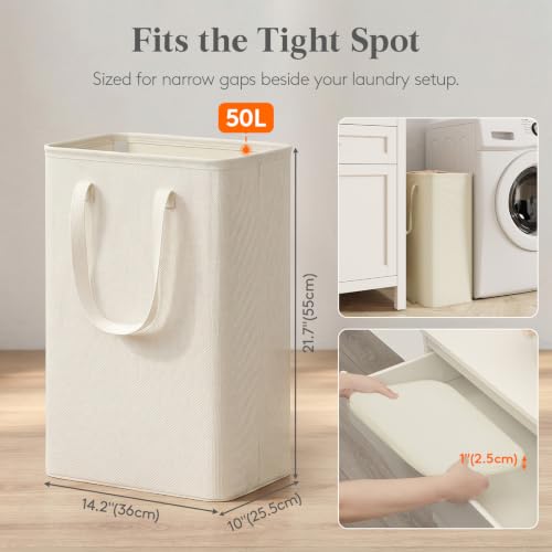 Lifewit Slim 50L Laundry Hamper with Handles - Ivory