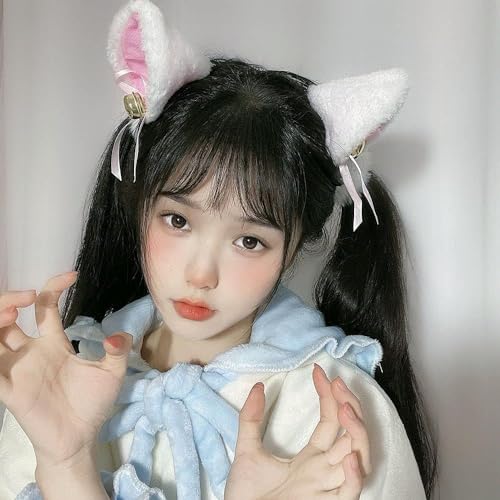 BWESOO Fluffy Cat Ears Headband with Bow and Bell Cosplay Hair Accessories