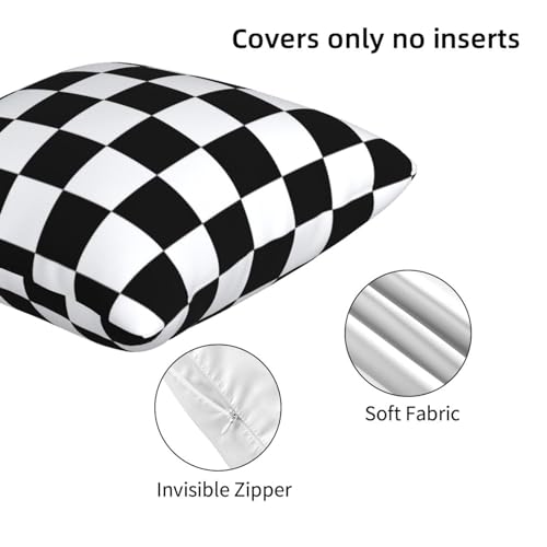 Checkered Pillow Covers 18x18 in Black and White Plaid - Set of 2