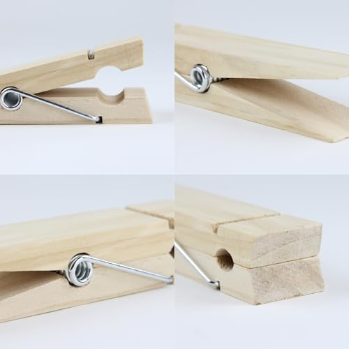 6-Inch Natural Wooden Clothespins - Jumbo Heavy Duty Craft Clips, 2 Pack