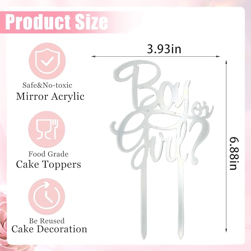 Silver Acrylic Boy or Girl Cake Topper - Gender Reveal Decoration