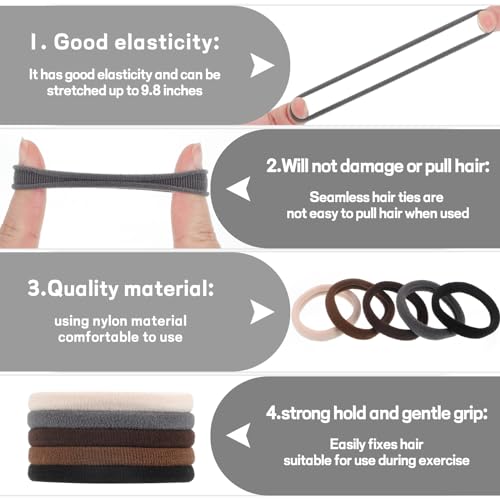 Neutral Hair Ties 100-Pack, Seamless Stretchy Ponytail Holders for Thick and Thin Hair