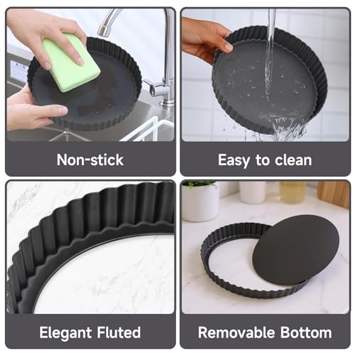 Maclia 8.6" Fluted Tart Pan, Non-Stick Carbon Steel with Removable Bottom