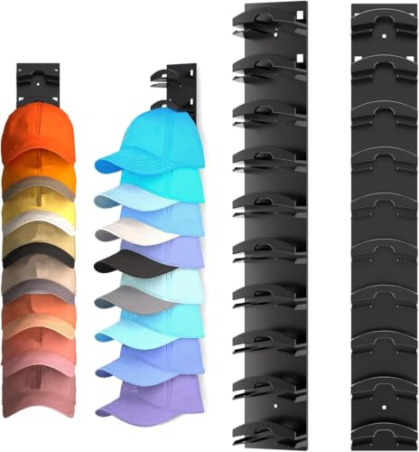 Hat Organizer for Wall - 2 Pack Black Cap Holder Holds 20 Hats