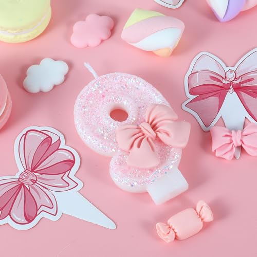 Pink Bow Number 9 Birthday Candle Cake Topper Decor