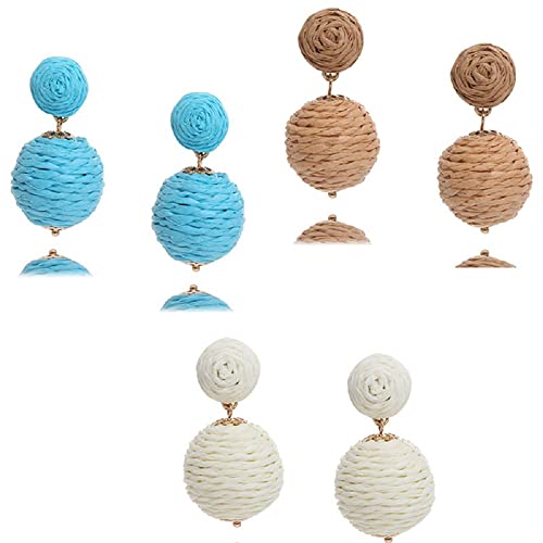 Handmade Bohemian Rattan Raffia Drop Earrings for Women