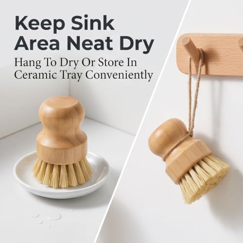 Eco-Friendly Bamboo Dish Brush Set with Natural Sisal Bristles
