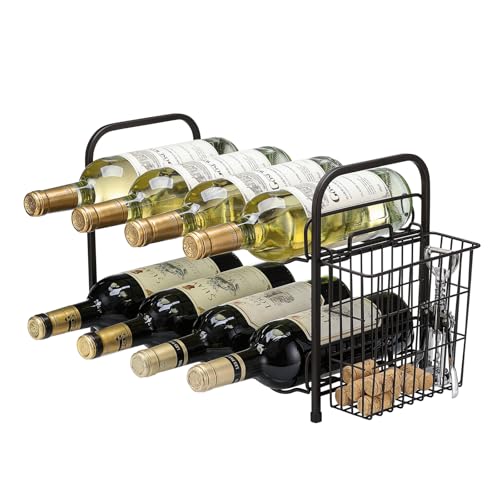 2-Tier Wine Rack for 8 Bottles with Cork Holder - Black