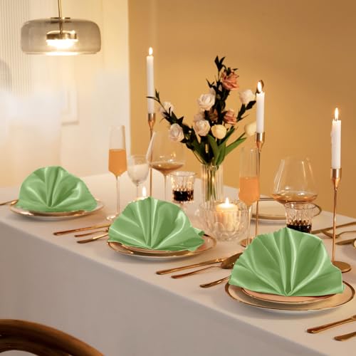 Manyshofu 6-Pack Sage Green Satin Scalloped Napkins, 18x18"