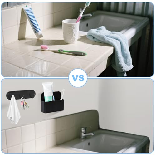 Magnetic Toothbrush Holder with Hooks - Black, No Drilling for Cruises