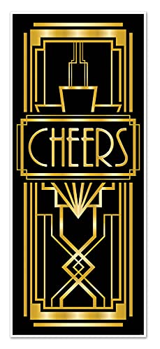 Beistle Cheers Door Cover - Black & Gold 1920s Party Decor