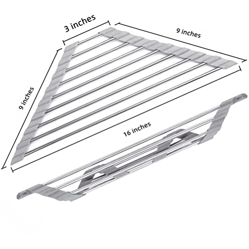 Triangle Dish Drying Rack - Roll-Up Stainless Steel Sink Drainer