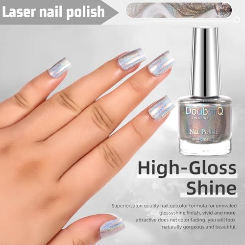 AILALUO Holographic Nail Polish 10ml Laser Glitter Silver Chrome