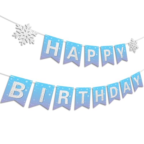 Snowflake Happy Birthday Banner - Winter Wonderland Party Decor